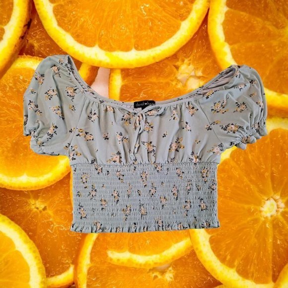 Derek Heart Mint‎ Green Flowered Crop Top Size Large - Picture 1 of 3